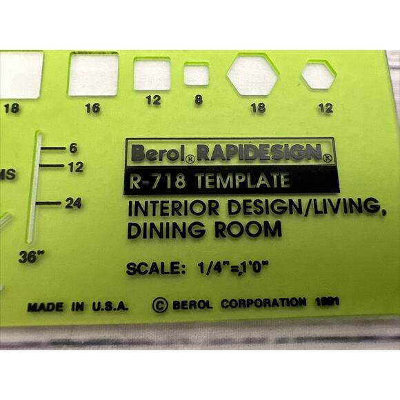 Berol Rapidesign Interior Design Living and Dining Room R-718 Template - Picture 2 of 7